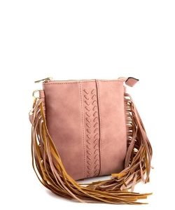 Side Fringed Braided Small Crossbody BP-SJ20320 DUSTY PINK